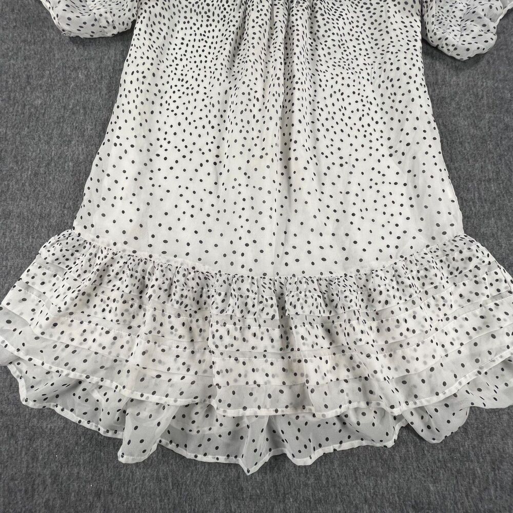 Muster 100% Silk Polka Dot Ruffle Hem Dress L White Black Boho Chic Summer - Picture 11 of 12